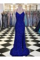 Site de Comboio Varredela Sem Mangas Lantejoulas Veludo Azul Real Bainha Vestido de Noiva / Vestido de Festa