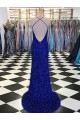 Site de Comboio Varredela Sem Mangas Lantejoulas Veludo Azul Real Bainha Vestido de Noiva / Vestido de Festa
