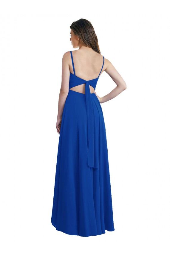Site de Alto Baixo Sem Mangas Chiffon Azul Real Linha A Alto Baixo, Vestidos de Madrinha