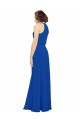 Site de Comprimento Chão Sem Mangas Chiffon Azul Real Linha A Sem Mangas Decote Joia Vestidos de Madrinha
