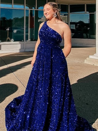 Site de Comboio Varredela Sem Mangas Lantejoulas Veludo Azul Real Linha A Vestidos de Festa