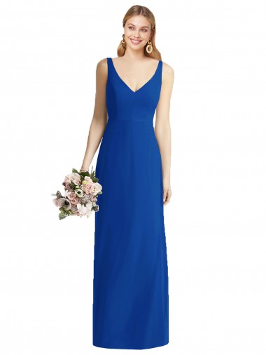 Site de Comprimento Chão Sem Mangas Chiffon Azul Real Sereia Vestidos de Madrinha