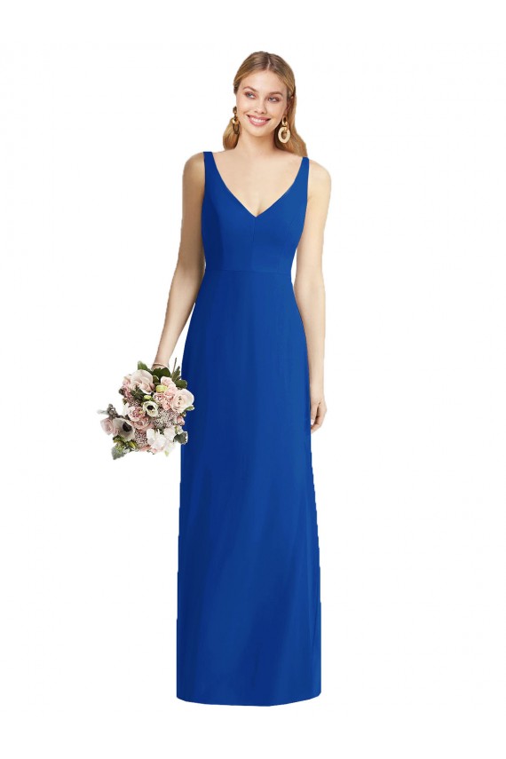 Site de Comprimento Chão Sem Mangas Chiffon Azul Real Sereia Vestidos de Madrinha