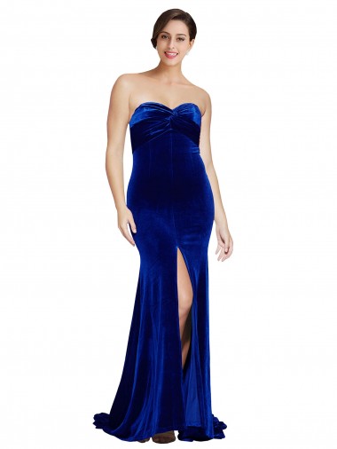 Site de Comboio Varredela Sem Mangas Veludo Elástico Azul Real Sereia Vestidos de Madrinha / Vestidos de Noite / Vestidos de Festa