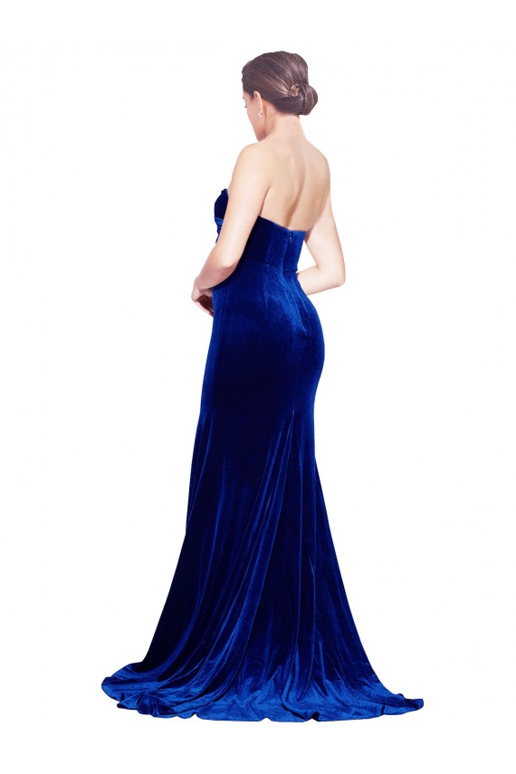 Site de Comboio Varredela Sem Mangas Veludo Elástico Azul Real Sereia Vestidos de Madrinha / Vestidos de Noite / Vestidos de Festa