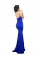Site de Comprimento Chão Sem Mangas Crepe Esticado Azul Real Sereia Vestidos de Madrinha / Vestidos de Noite / Vestidos de Festa