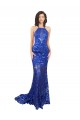 Site de Comprimento Chão Sem Mangas Renda Azul Real Sereia Vestidos de Madrinha / Vestidos de Festa