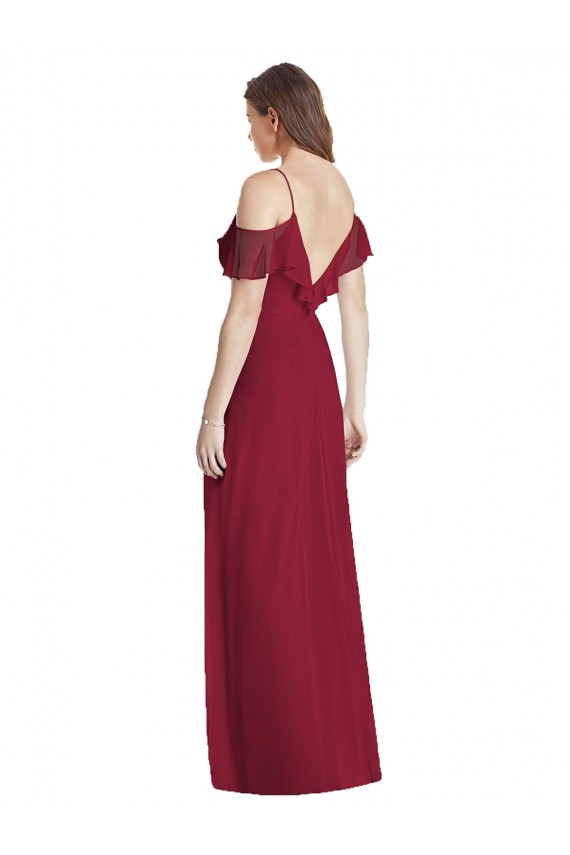 Site de Comprimento Chão Ombro Frio Chiffon Azul Real Trombeta Vestidos de Madrinha