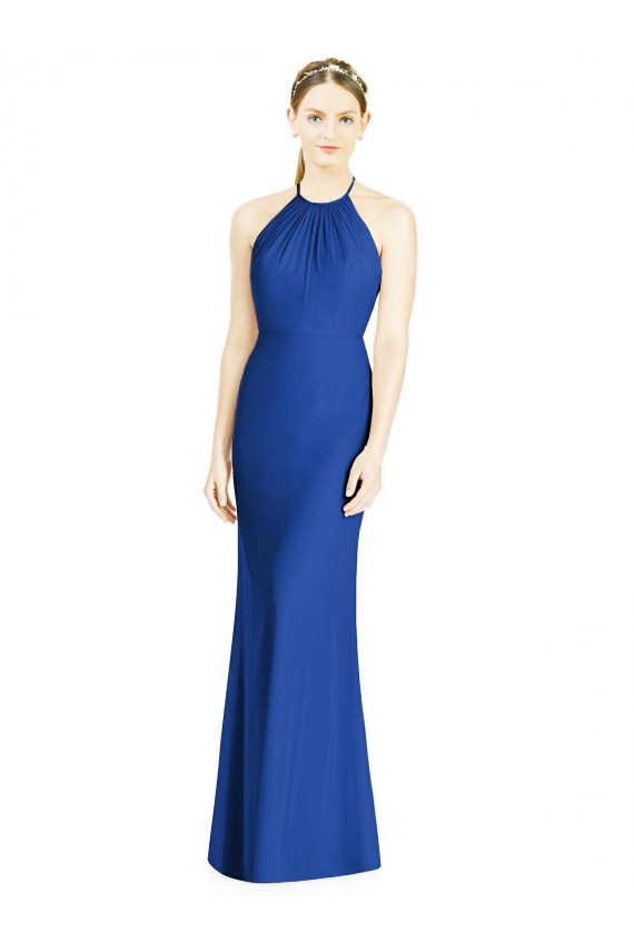 Site de Comprimento Chão Sem Mangas Chiffon Azul Real Trombeta Vestidos de Madrinha
