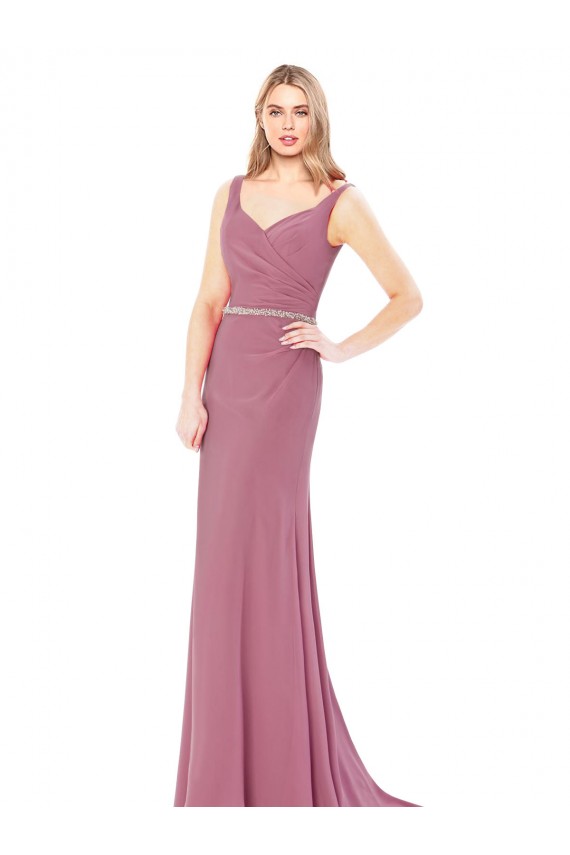 Site de Comprimento Chão Sem Mangas Chiffon Bainha Vestidos de Madrinha / Vestidos de Festa