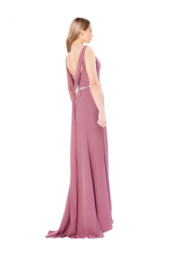 Site de Comprimento Chão Sem Mangas Chiffon Bainha Vestidos de Madrinha / Vestidos de Festa