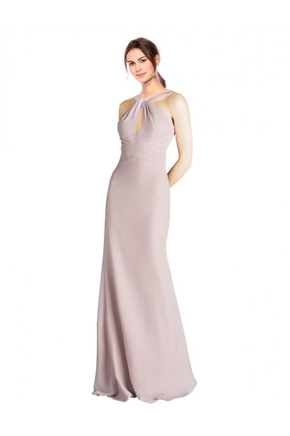 Site de Comprimento Chão Sem Mangas Chiffon Bainha Vestidos de Madrinha