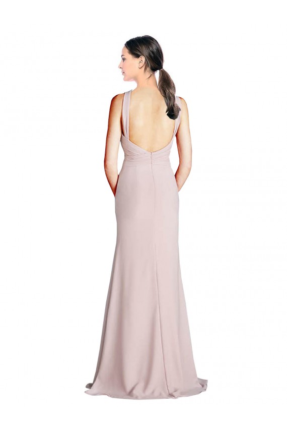 Site de Comprimento Chão Sem Mangas Chiffon Bainha Vestidos de Madrinha