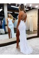 Site de Comprimento Chão Sem Mangas Lantejoulas Veludo Bainha Vestidos de Festa