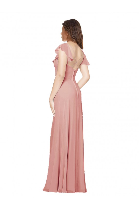 Site de Comprimento Chão Mangas Esvoaçantes Chiffon Bliss Linha A Mangas Esvoaçantes Vestidos de Madrinha