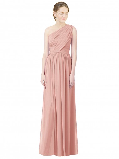 Site de Comprimento Chão Sem Mangas Chiffon Bliss Linha A Sem Mangas Um Ombro Vestidos de Madrinha