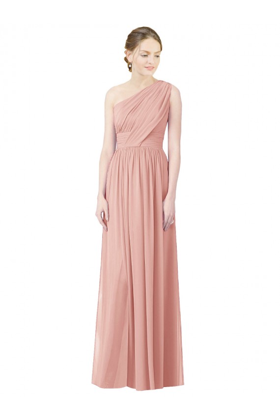 Site de Comprimento Chão Sem Mangas Chiffon Bliss Linha A Sem Mangas Um Ombro Vestidos de Madrinha
