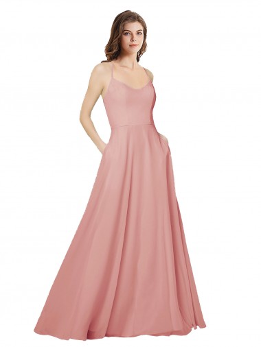 Site de Comprimento Chão Sem Mangas Chiffon Bliss Linha A Sem Mangas Sem alças Vestidos de Madrinha
