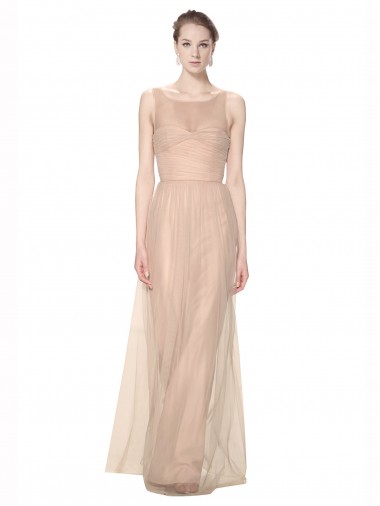 Site de Comprimento Chão Sem Mangas Tule Blush 95# Bainha Vestidos de Madrinha