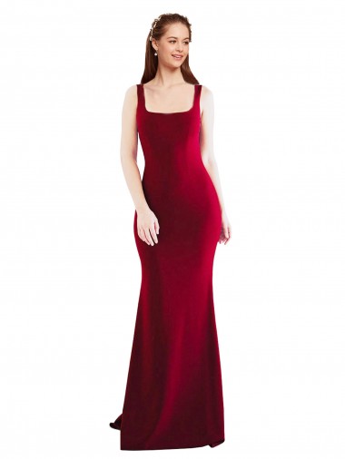Site de Comprimento Chão Sem Mangas Crepe Esticado Borgonha 10# Sereia Vestidos de Madrinha / Vestidos de Noite / Vestidos de Festa