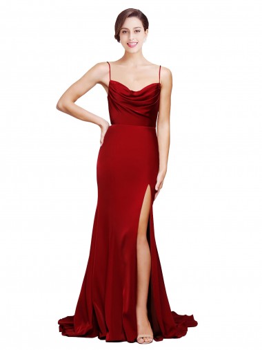 Site de Comboio Varredela Sem Mangas Cetim Elástico Borgonha Bainha Vestidos de Madrinha / Vestidos de Noite / Vestidos de Festa