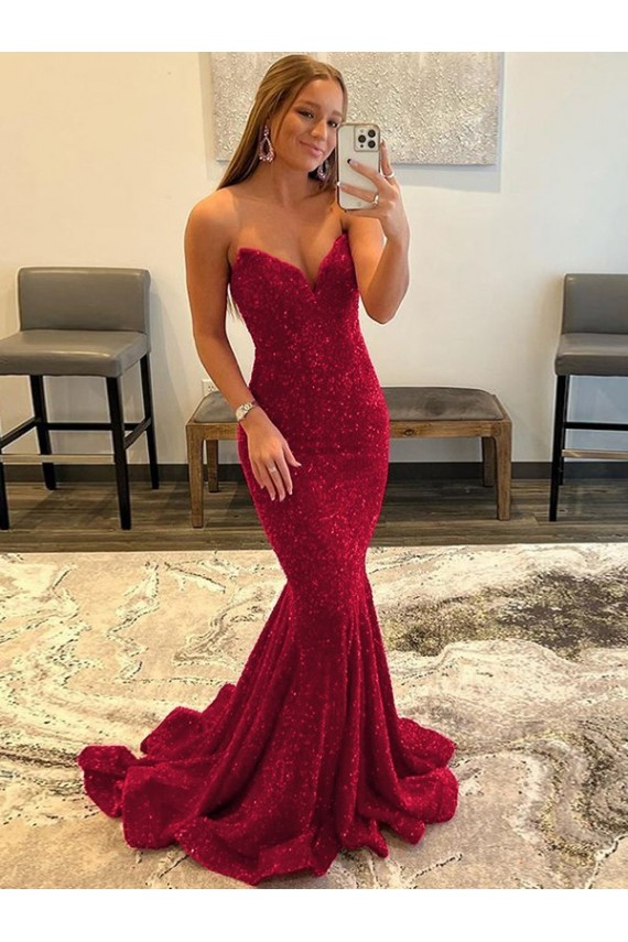 Site de Comboio Varredela Sem Mangas Lantejoulas Veludo Borgonha Bainha Vestidos de Festa