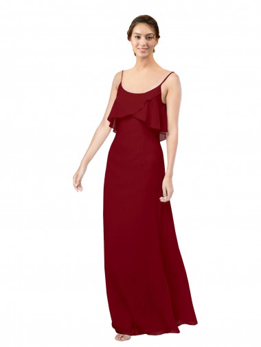 Site de Comprimento Chão Sem Mangas Chiffon Borgonha Bainha Sem Mangas Colher Vestidos de Madrinha