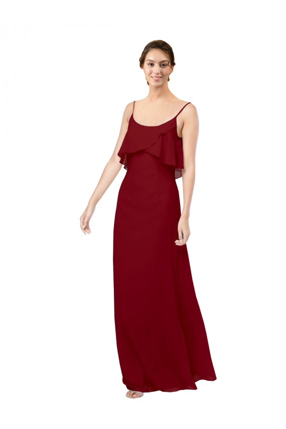 Site de Comprimento Chão Sem Mangas Chiffon Borgonha Bainha Sem Mangas Colher Vestidos de Madrinha