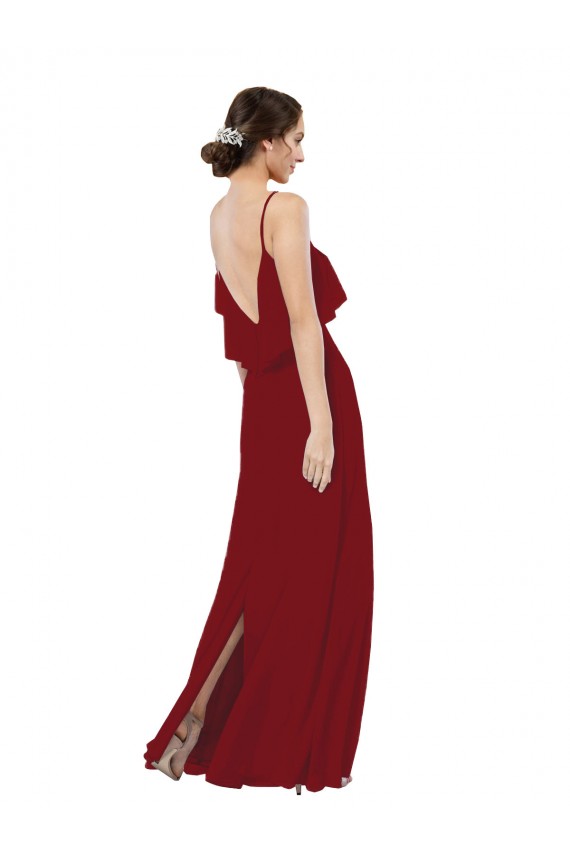 Site de Comprimento Chão Sem Mangas Chiffon Borgonha Bainha Sem Mangas Colher Vestidos de Madrinha