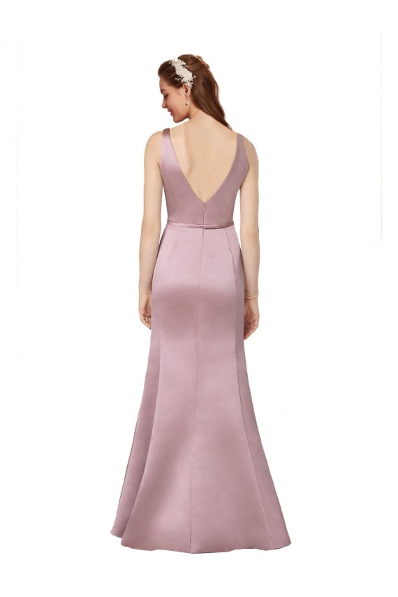 Site de Comprimento Chão Sem Mangas Cetim Borgonha Bainha Vestidos de Madrinha / Vestidos de Noite / Vestidos de Festa