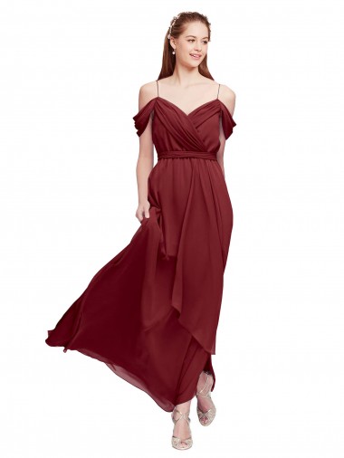 Site de Comprimento Chão Sem Mangas Chiffon Borgonha Bainha Vestidos de Madrinha