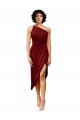 Site de Comprimento Midi Sem Mangas Cetim Elástico Borgonha Bainha Vestidos de Madrinha / Vestidos de Noite / Vestidos de Festa