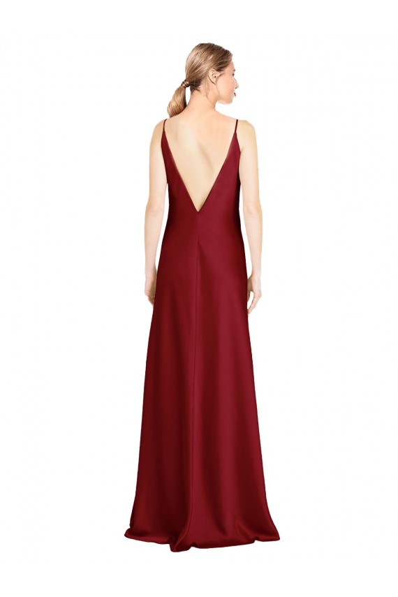 Site de Comprimento Chão Sem Mangas Cetim Elástico Borgonha Linha A Vestidos de Madrinha / Vestidos Formais