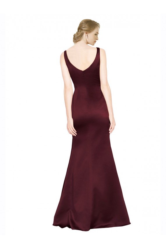Site de Comprimento Chão Sem Mangas Cetim Borgonha Linha A Sem Mangas Vestidos de Madrinha / Vestidos de Noite / Vestidos de Festa