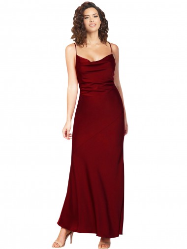Site de Comprimento Chão Sem Mangas Cetim Sedoso Borgonha Bainha Vestidos de Madrinha / Vestidos de Noite / Vestidos de Festa