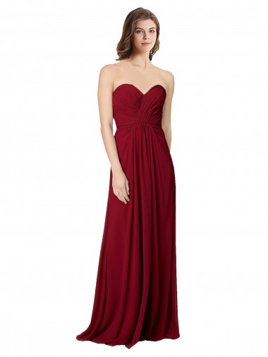 Site de Comprimento Chão Sem Mangas Chiffon Borgonha Linha A Sem Mangas Amor Vestidos de Madrinha