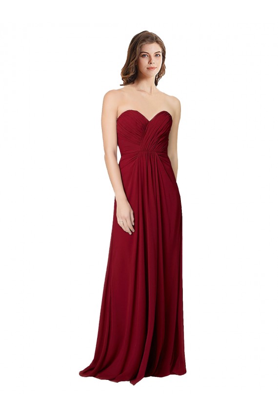 Site de Comprimento Chão Sem Mangas Chiffon Borgonha Linha A Sem Mangas Amor Vestidos de Madrinha