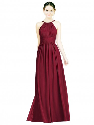 Site de Comprimento Chão Sem Mangas Chiffon Borgonha Linha A Sem Mangas Cabeçada Vestido de Festa / Vestido de Madrinha