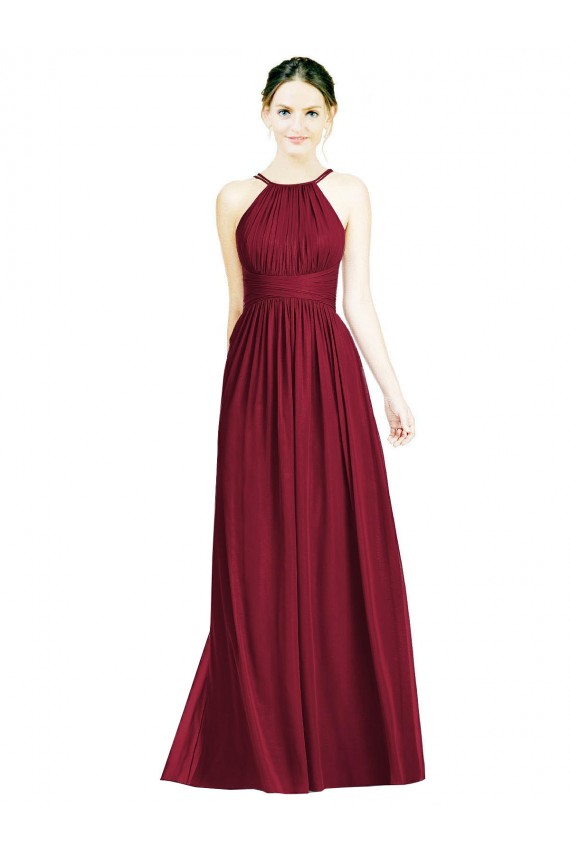 Site de Comprimento Chão Sem Mangas Chiffon Borgonha Linha A Sem Mangas Cabeçada Vestido de Festa / Vestido de Madrinha