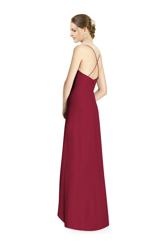 Site de Alto Baixo Sem Mangas Chiffon Borgonha Linha A Sem Mangas Alto Baixo, Vestidos de Madrinha