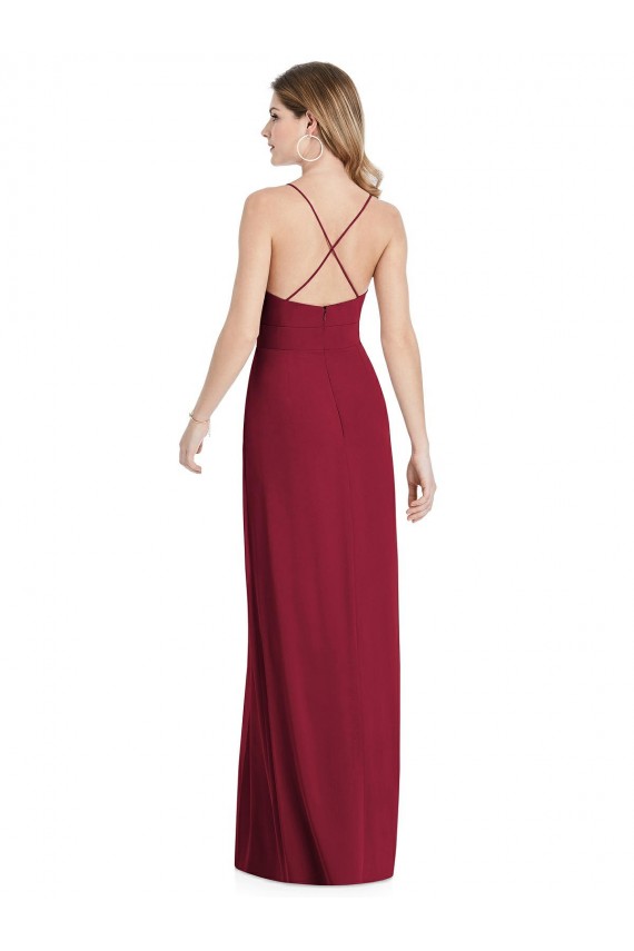 Site de Comprimento Chão Sem Mangas Chiffon Borgonha Linha A Sem Mangas Alças finas Vestidos de Festa / Vestidos de Madrinha
