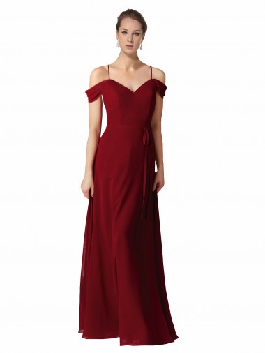 Site de Comprimento Chão Sem Mangas Chiffon Borgonha Linha A Vestido de Madrinha / Vestido de Noite