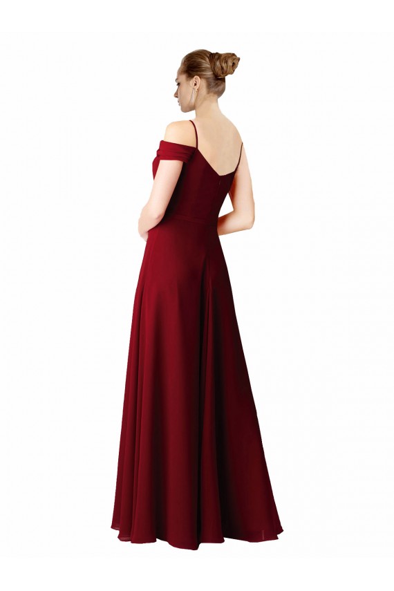 Site de Comprimento Chão Sem Mangas Chiffon Borgonha Linha A Vestido de Madrinha / Vestido de Noite