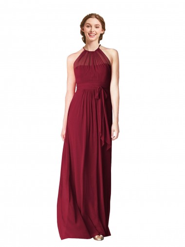 Site de Comprimento Chão Sem Mangas Chiffon Borgonha Linha A Vestido Formais / Vestido de Madrinha