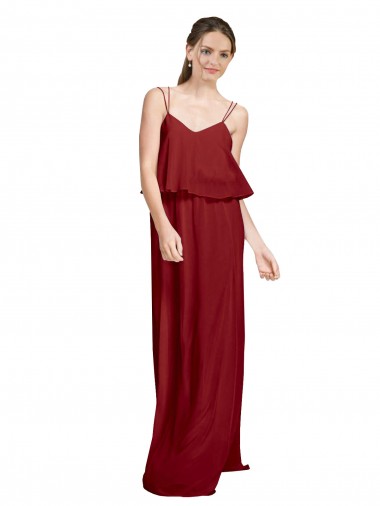 Site de Comprimento Chão Sem Mangas Chiffon Borgonha Linha A Sem Mangas Alças finas Vestido de Festa / Vestido de Madrinha