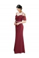 Site de Comprimento Chão Ombro Frio Chiffon Borgonha Linha A Vestidos de Madrinha