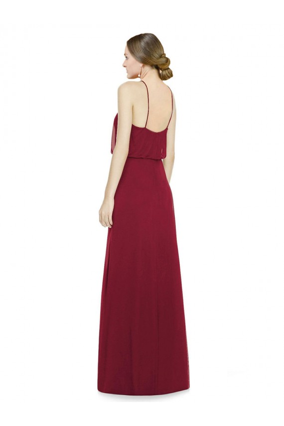 Site de Comprimento Chão Sem Mangas Chiffon Borgonha Linha A Vestidos de Festa