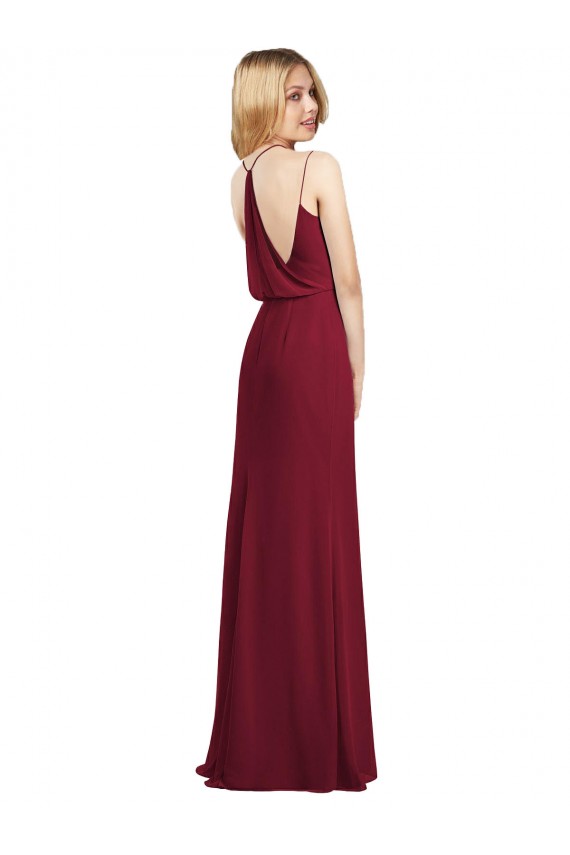 Site de Comprimento Chão Sem Mangas Chiffon Borgonha Linha A Vestido de Baile Formais