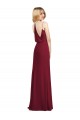 Site de Comprimento Chão Sem Mangas Chiffon Borgonha Linha A Vestido de Baile Formais