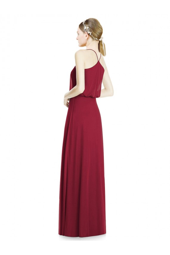 Site de Comprimento Chão Sem Mangas Chiffon Borgonha Linha A Sem Mangas Decote V Vestidos de Madrinha